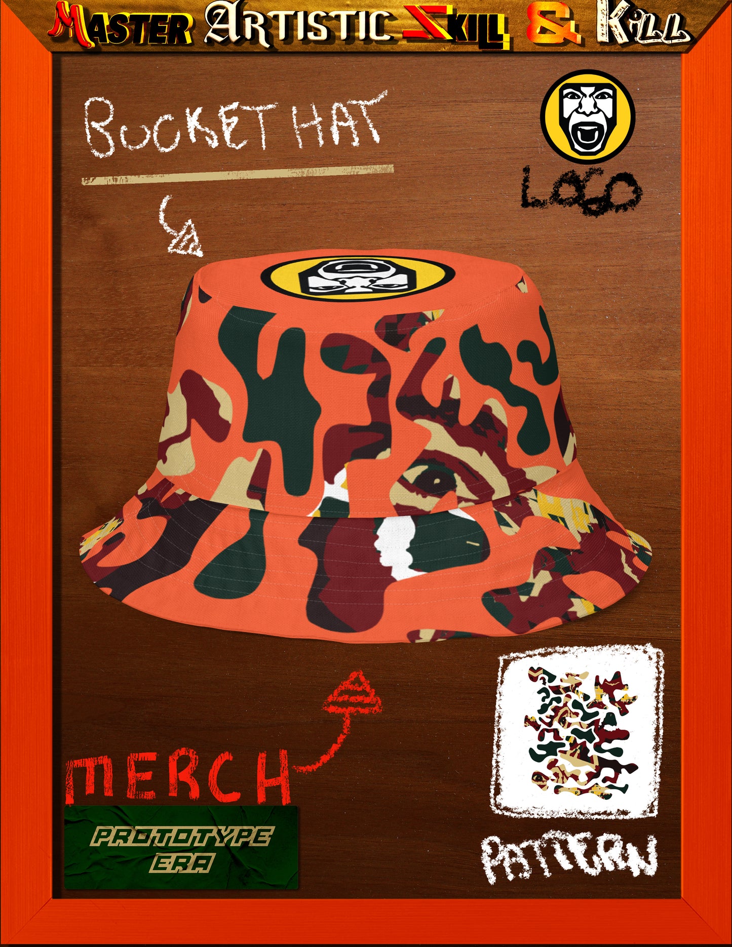 (Loose Construction) Orange Face Camo Bucket Hat